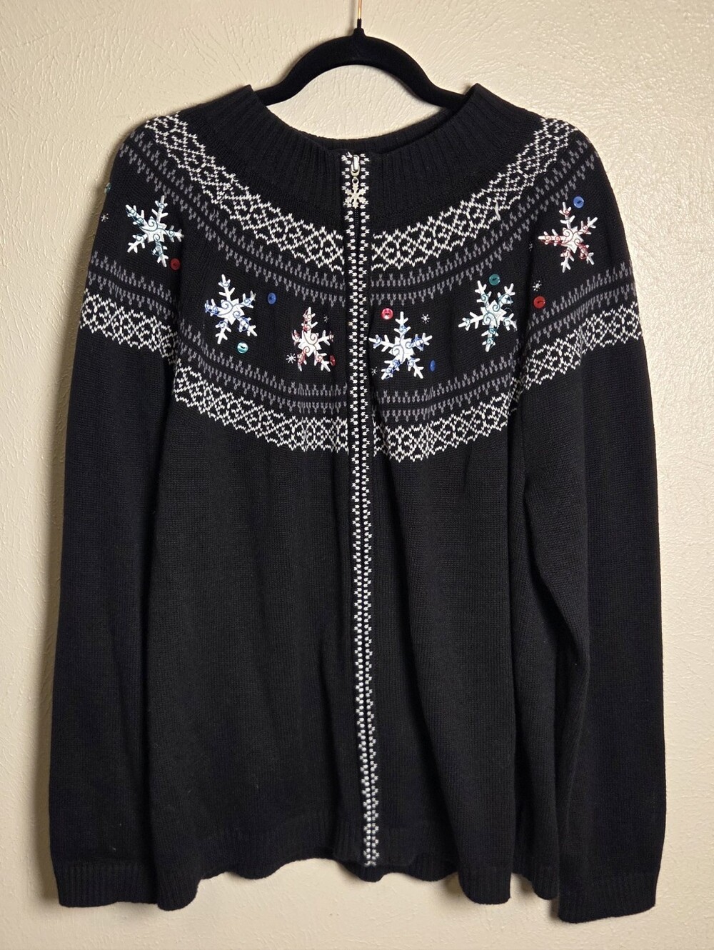 CJ Banks Christmas Snowflake Sweater Cardigan Buttons Embroidered Women's 2X